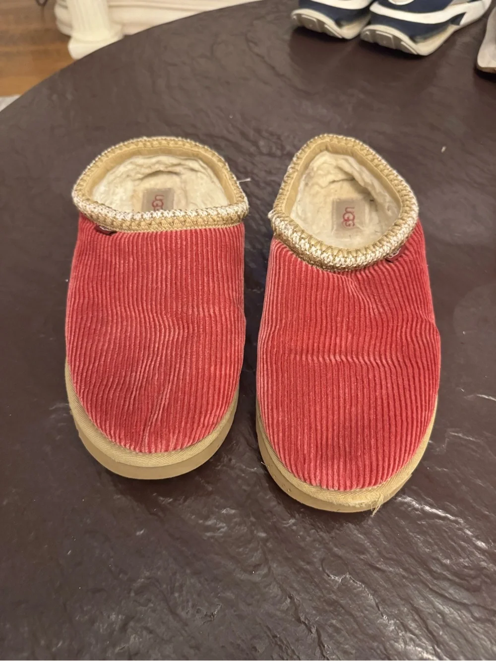 UGG Red Corduroy Slip-On Shearling Mules